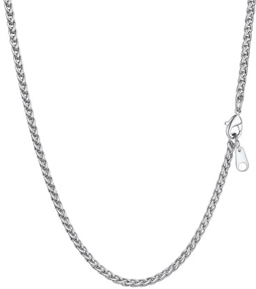 PROSTEEL Chaîne Homme Acier Inoxydable 46cm, Collier à Maille Spiga 3mm Chain Necklace pour Garçon