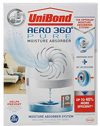 2 X AERO 360º Moisture Absorber, Ultra-Absorbent dehumidifier, Helps to Prevent Condensation, Mould & Musty Smells, refillable Condensation Absorber, 1 Device incl. 1 Refill tab 450g