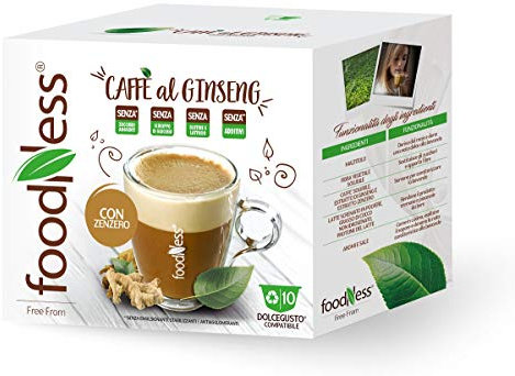 FoodNess - Capsula caffè al ginseng con zenzero compatibile con sistema Dolce Gusto senza lattosio e glutine ricco di fibre(6 box Tot. 60 capsule)
