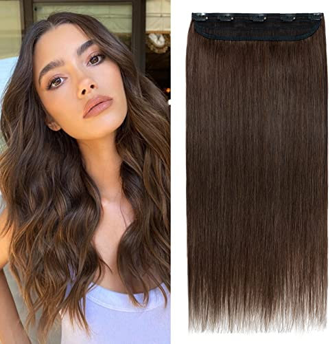 Haarteile Echthaar Clip in Extensions Echthaar 1Pc 5Clips Dick Haarverlängerung 7A Human Hair Weich Glatt Hair Extensions 20cm-60g 04# Mittelbraun