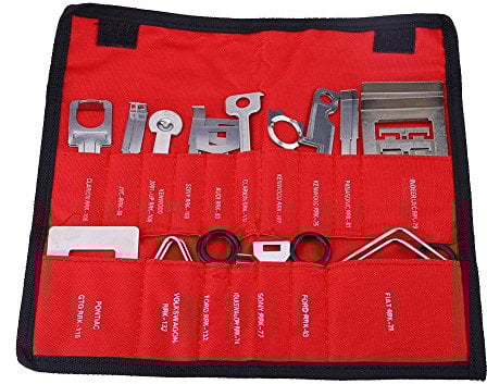 38pcs Car Radio Removal Tool Kit, Audio Stereo CD Player Radio Removal Install Tool Keys Carbon Steel Vehicle Panel Stereo Removal Trim Tool Kit(Red)