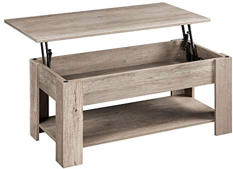 Yaheetech Tavolino da Caffè sollevabile Tavolo Moderno Elevabile da Salotto Divano Caffè con Ripiano Inferiore 98 x 50 x 42-56 cm Grigio