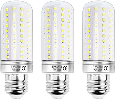 HZSANUE LED Maíz Bombilla 26W, E27 Tornillo Edison Bombilla,200W Incandescente Bombilla Equivalentes, 6000K Blanco Frío, 2900lm, 3 Pack