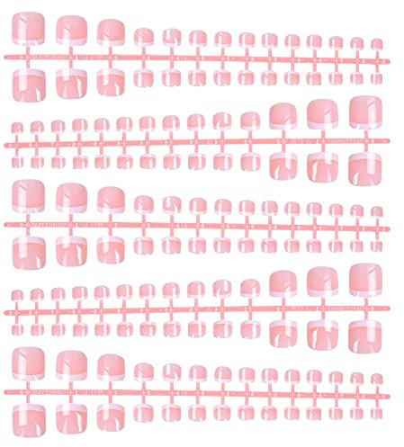 140pcs False Toenails, French Fake Toe Nails Tips, Artificial Toenail Full Cover DIY Manicure Art Tips for Women Girls Salon Home Use, 14 Sizes (B)