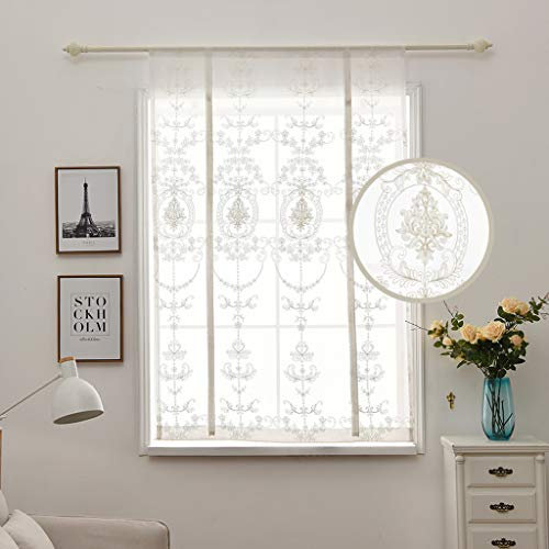 SMITHOOM 1 Piece Roman Blind Retro Floral Embroidered Sheer Curtains with Rod Pocket Translucent Voile Panel for Living Room Bedroom Balcony Kitchen Bathroom, White, 120x120cm