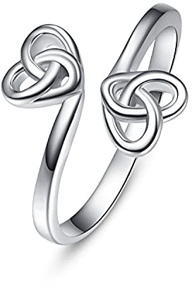 TANGPOET Keltischer Knoten Ring Herz Offener Verstellbare Ring 925 Sterlingsilber Ringe Keltischer Schmuck Geschenk für Damen Frau