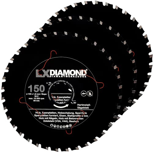 LXDIAMOND 3x Hartmetall Sägeblatt 150mm für Holz, Metall, Stahlprofile, Eisen - Trennscheibe passend für Bepo FFS 150 151 Fensterfräse Montagefräse Fensterfugenschneider 150 mm - in Premium Qualität