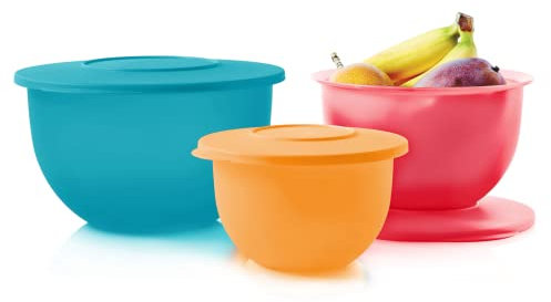 Tupperware Set di 6 ciotole classiche del marchio (3 ciotole e 3 coperchi), lavabili in lavastoviglie e senza BPA, contenitori ermetici per alimenti a prova di perdite, per frigorifero e dispensa
