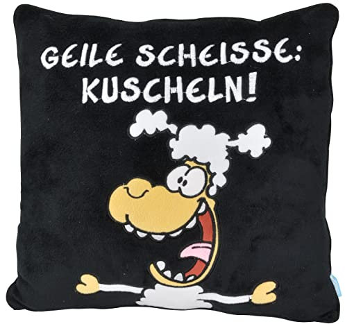 United Labels Ralph Ruthe Kissen, Kopfkissen 35x35 cm, Schwarz, lustiges Sofakissen Thorsten Dörnbach - Geile Scheiße: Kuscheln!, Dekokissen für Cartoon-Fans