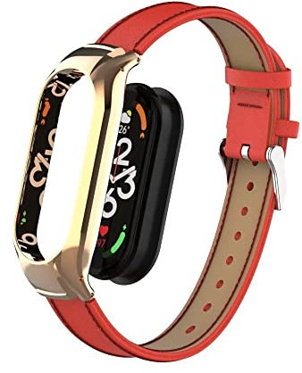 nuosiweilang Kompatibel Für Xiaomi Mi Band 7 Armband,Sport Leder Uhrenarmband Armband Ersatzarmband Für Mi Band 7 Männer und Frauen,Rot