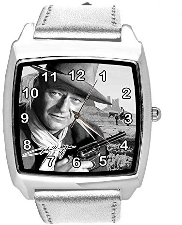 TAPORT Silver Leather Square Watch for Fans of Western Movies