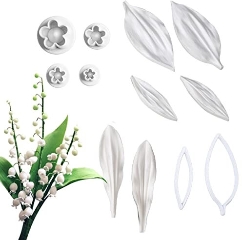 Tagliabiscotti in Plastica+Stampi in Silicone a Forma di Mughetto Set 12Pz per Fondente Cupcake Zucchero Biscotti Cioccolato Argilla