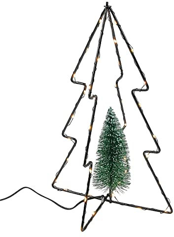 3D Metall Aufsteller Tanne schwarz mit Timer - 30 cm - Deko Tannenbaum mit 40 LED in warm weiß - Weihnachten Advent Winter Tisch Dekoration zum Aufstellen für Innen