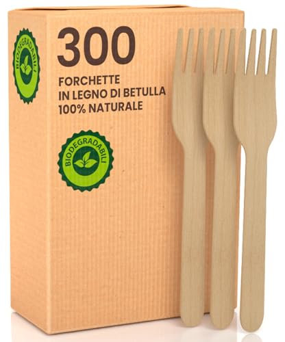 300 Forchette Ecologiche in Legno di Betulla Monouso 100% Naturali Biodegradabili e Compostabili Posate Usa e Getta