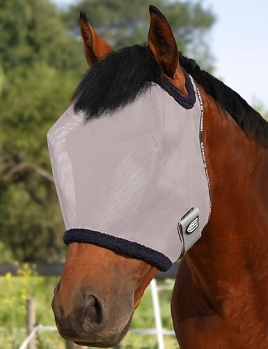 Harrison Howard Masque anti-mouches en maille pour cheval Protection UV avec bordure rembourrée en polaire Gris Taille L