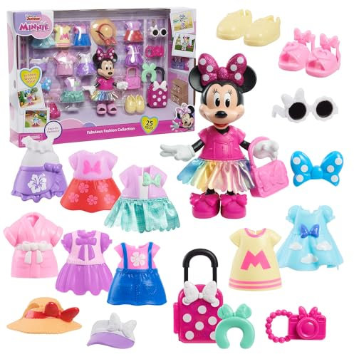 Just Play Minnie Mouse Fabulous Fashion Collection de Disney Junior, muñeca articulada y Juego de Accesorios, 22 Piezas; Juguetes para niños a Partir de 3 años