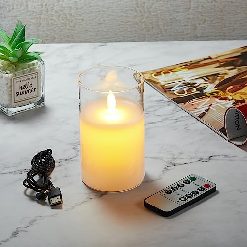 Koelaa Weiß Glas Flammenlose Kerzen, Aufladbare LED Kerzen, Wiederaufladbare LED Kerzen, Flammenlose Kerze mit Fernbedienung und Timer, Elektrische Kerzen, Festliche Flammenlose Kerzen-7.5 * 10cm