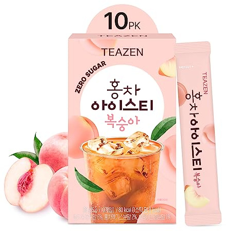 Teazen Summer Peach Iced Tea, Sugar Free, Uva Black Tea, Hydration Drink Mix, 10 Sticks, 1.76oz