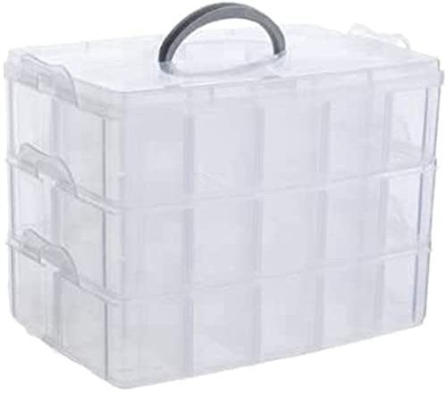 Qezodsx Stackable 3-Tier Clear Plastic Organizer Multi Layer Storage Box with 30 Adjustable Compartments