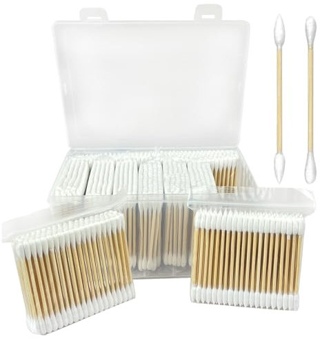 1000-Pack Bamboo Cotton Swabs Bulk (5x100 Round + 5x100 Pointed Tips) - Biodegradable Double Ended Swabs for Gun Cleaning, Pet Ear Care, Makeup & Electronics - Hypoallergenic & Lint-Free