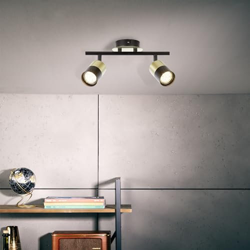 Lightbox Retro Spotrohr - 17 x 36 x 18 cm - glamouröser Deckenstrahler mit schwenkbaren Köpfen - 2 x GU10, max. 5 W - aus Metall - in Messingfarben/Schwarz