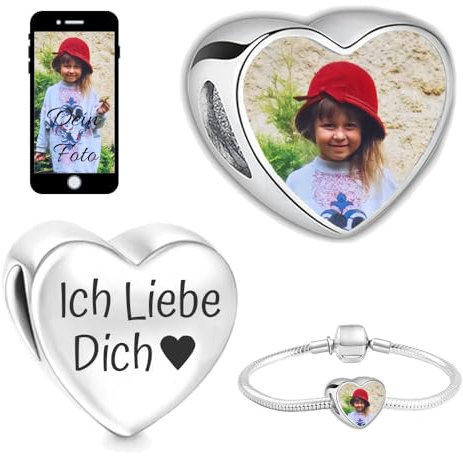 2Burned Personalisiert Schmuck mit bild, Foto CHARM kompatibel mit Europäisches Armband, Liebe Herz Personalisiertes Geschenk – Fügen Sie Ihr Bild hinzu (Ich Liebe Dich)