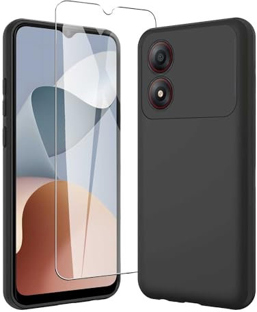 JDXHFF Cover Compatibile con ZTE Blade A34 (6.6) Nero e Pellicola Protettiva in Vetro Temperato - Custodia Morbido Silicone Protettivo TPU Case Black