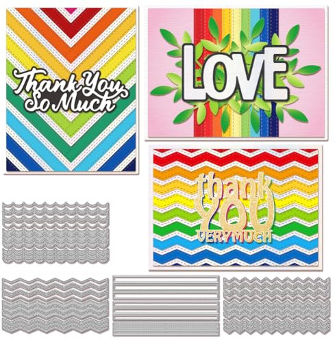 GLOBLELAND Rechteckige Streifen Stanzformen Für Die Kartenherstellung Metall Spitzenrand Wellen Stanzformen Stanzformen Vorlagen Für Scrapbooking Tagebuch Prägung Papier Basteln Dekor