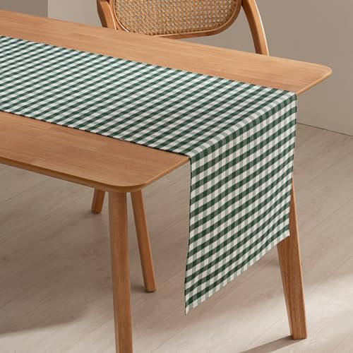 GAMUSI Vichy Tischdecke, rechteckig, schmutzabweisend, wasserdicht, kariert, 45 x 170 cm, Baumwollgewebe, atmungsaktiv und weich, Grün