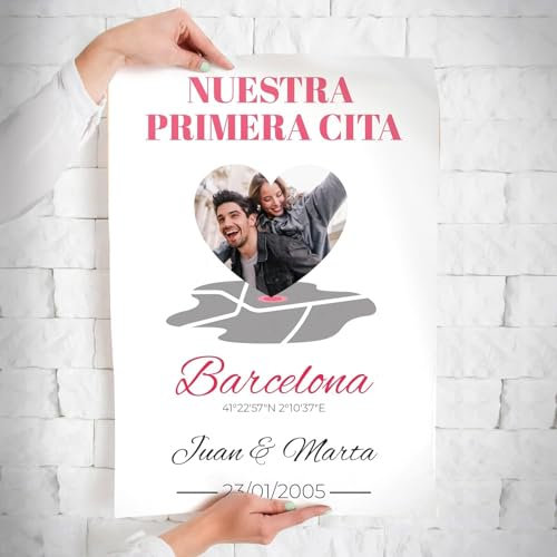 Tenvinilo | Póster San Valentín Primera Cita | Foto y Texto Personalizados | Regalo Original Personalizable | Accesorios Decorativos para el Hogar | Impresión en Papel Fotográfico | 21 x 30cm