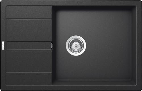 SCHOCK | Primus 1 Large Bowl Kitchen Sink with Small Drip Tray, Reversible Bowl, Cristalite® Material, Anthracite, 780 x 500 mm