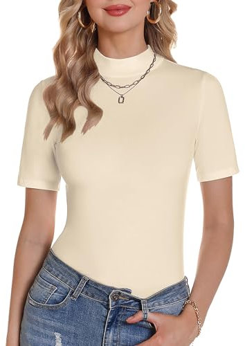 Totatuit Stehkragen Strickpullover Damen Elegant T-Shirt Casual Slim Fit Kurzarm Mode Oberteil