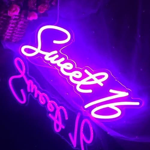 Sweet 16 lila LED Neonlicht, Geburtstag und Erwachsenenparty Dekoration mit 5V USB Netzteil, einstellbare Beleuchtung, energiesparend und leicht, wiederverwendbar