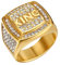 JewelryWe Ring Herren Zirkonia Siegelring: Gold Edelstahl Herren-Ring mit Buchstaben KING und Glitzer Zirkonia Männer Hip Hop Punk Bandring Siegelringe Biker Band mit Gravur Größe 70