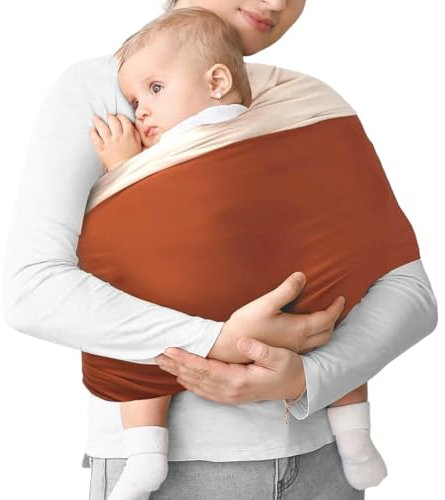 Tragetuch für Neugeborene und Babys - Elastisch, Ohne Binden, Hält 16 kg Stand, Ergonomisch und Komfortabel - Babycare (Orange und Beige)