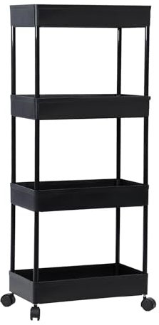 Luojuny Plant Stand with Wheels, Rolling Plant Stand Indoor Outdoor,Tall Plant Shelf, 4 Tier Bamboo Plant Stands, Planter Holde Flower Stand for Living Room Balcony Garden Patio Black Four Layer