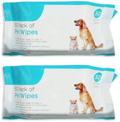 Navoys Pack of 100 Pet Wipes - Pet Supplies, Dog Cleaning Wipes, Aloe Vera Kitten Wipes, Resealable Pack, For Cleaning Pets Face, Ears & Body