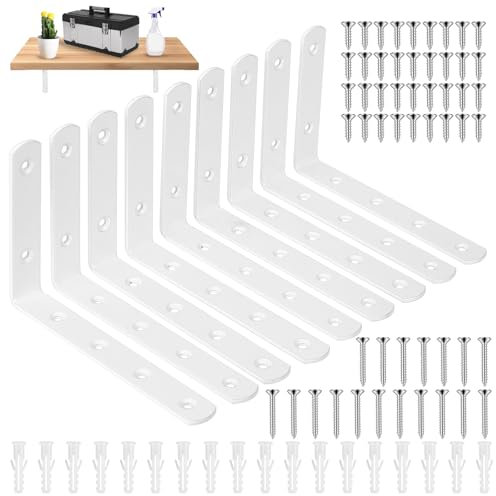 9 Pcs White Shelf Brackets , Wall Mounted，90 Degree L Shelf Support Bracket, Heavy Duty Wall Brackets for Shelves, Floating Shelve Bracket,5.91 x 3.94 x 0.78 in