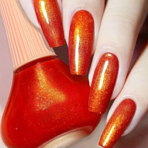 Glitter Nail Polish, Long Lasting & Quick Dry Nail Varnish, Blue Glitter Nail Polish for Women & Girls, No Need Cure, DIY Nail Art Home Manicure for DIY Nail Art (05#Orange)