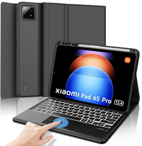 Tastiera Xiaomi Pad 6S Pro 12.4 2024 con Touchpad, Xiaomi Pad 6S Pro 12.4 Cover con Tastiera, Custodia Tastiera Trackpad Retroilluminata Italiano Bluetooth per Xiaomi Pad 6S Pro 12.4 2024, Nero