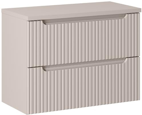 Lomadox Badezimmer Waschtischunterschrank 80cm, Kaschmir, gerillte Front | 2 Softclose-Schubladen