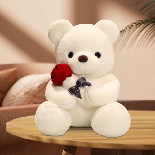 Ours en Peluche avec Rose, 23CM Peluche Ours, Ours en Peluche pour La Saint-Valentin, Cadeau pour La Petite Amie Ou Le Petit Ami, pour Noël,Saint Valentin,Anniversaire