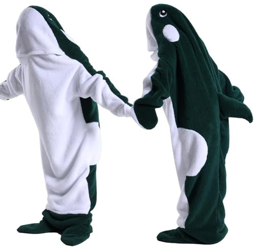Deserthome Hai-Decken-Einteiler für Erwachsene, tragbare Hai-Decke, Hoodie, super weich, bequem, warm, Hai-Kostüm für Cosplay, dunkelgrüner Wal, Größe 3XL