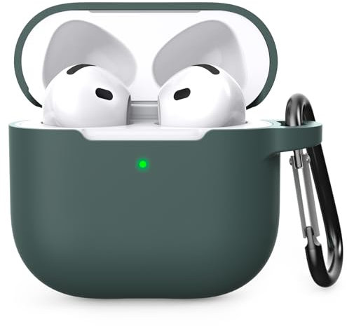 Bouixel für Airpods 4 Hülle Case, Weiche Silikon Schutzhülle Skin Zubehör mit Schlüsselanhänger für Apple AirPods 4th Generation (2024), Dunkelgrün