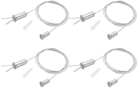 PATIKIL 4er-Set Deckenabhängungs-Drahtseil-Set 1m/3,3ft für Pendelleuchte | Verstellbares Licht-Aufhänge-Drahtseil-Set, Panel-Aufhänge-Seil-Klammer Runder Nagel, Aquariumsleuchten, Stil 1