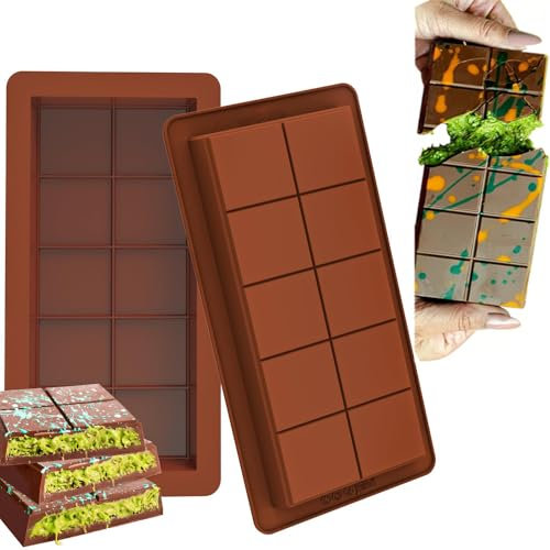 GaoTuo Stampi Per Cioccolato, 2 Pezzi Stampo Cioccolato Tavoletta in Silicone Profondo. Stampo Antiaderente in Silicone per Cioccolato, per Fai da te Cioccolatini. (caffè, 2 Pezzi)
