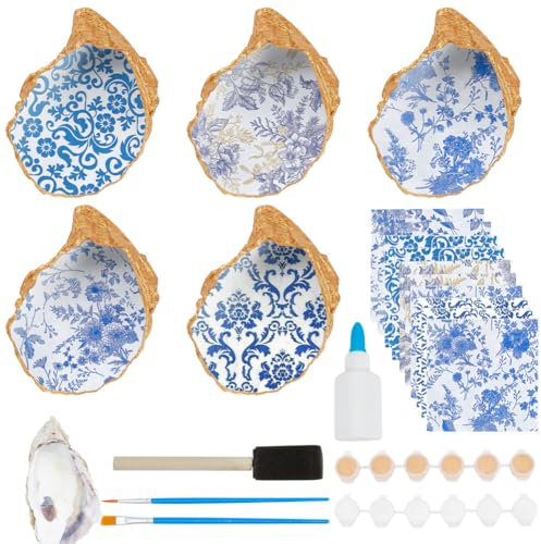 WEBEEDY 5 set di portaanelli in conchiglia di ostrica fiore kit portagioielli cinesi estetici per la decorazione della casa, estate, espositore di gioielli in conchiglia per anelli orecchini