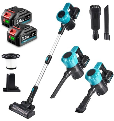 Yofidra 15000Pa Akku Staubsauger – 200W Bürstenloser Staubsauger Kabellos, mit 2x3.0Ah Akku, 3 Saugköpfen, Handstaubsauger für Haus & Auto