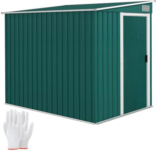 Outsunny 7 x 5FT Galvanised Metal Garden Shed with Foundation, Lean to Shed, Tool Storage House with Sliding Doors, 2 Vents, Adjustable Shelves and Hooks, Green