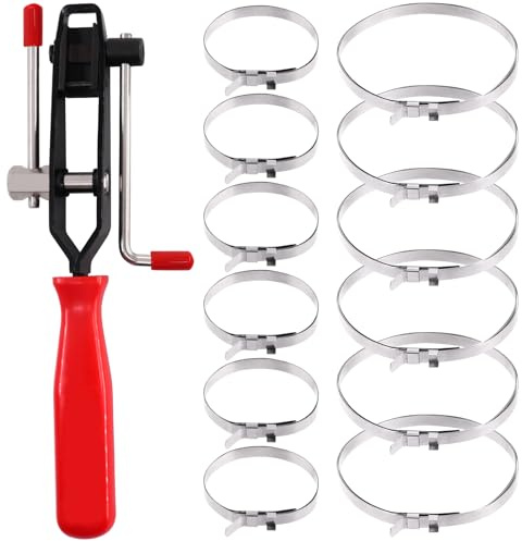 Swpeet 13Pcs CV Boot Clamps with CV Joint Clamp Banding Tool Assortment Kit, 12Pcs Crimp Bands, 1Pcs CV Boot Clamp Tool, Heavy-Duty No Hole Type CV Boot Clamps Kit for Most Car